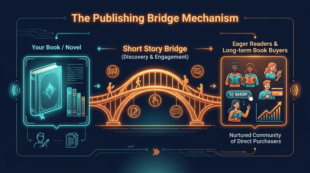 The publishing bridge mechanism: converting cold readers into eager book buyers through companion stories
